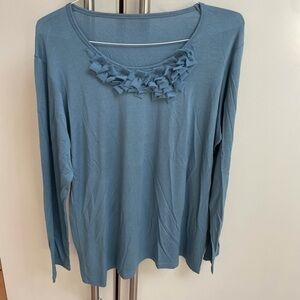 blue top with chiffon flowers size large